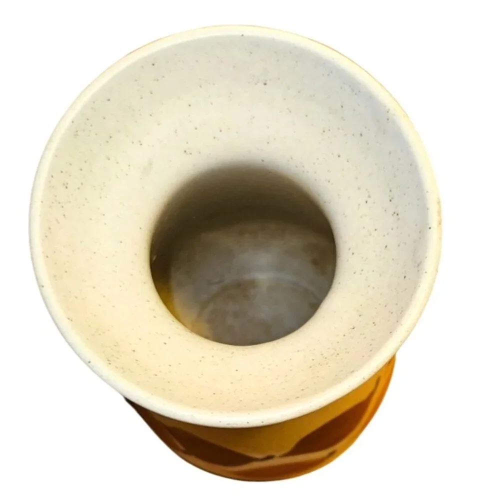 Vintage‎ Vase Secla Portugal Handcrafted Ceramic Brown & Gold Leaf Design MCM